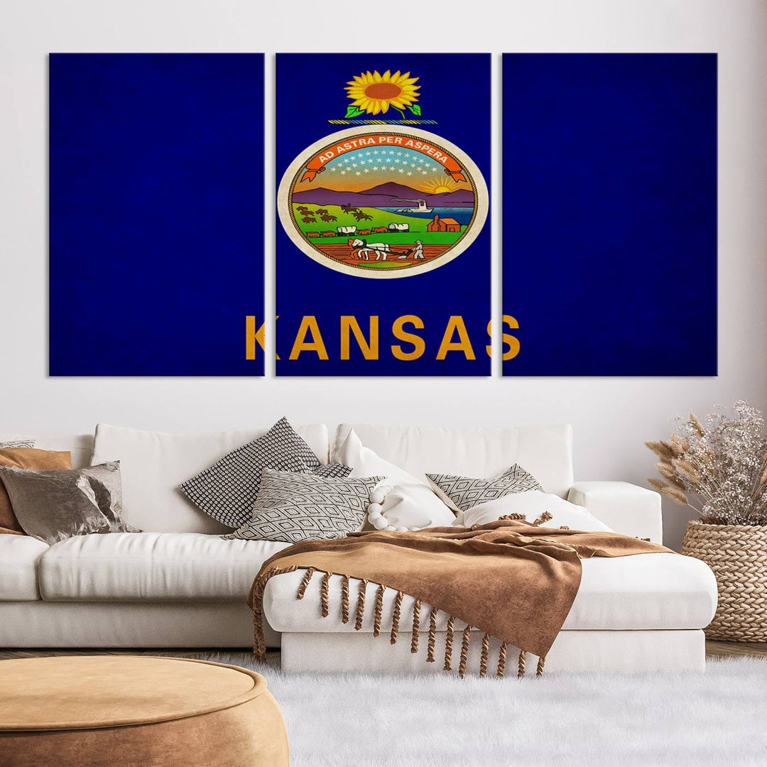 The "Kansas USA States Flag Wall Art Canvas Print" is prominently displayed.