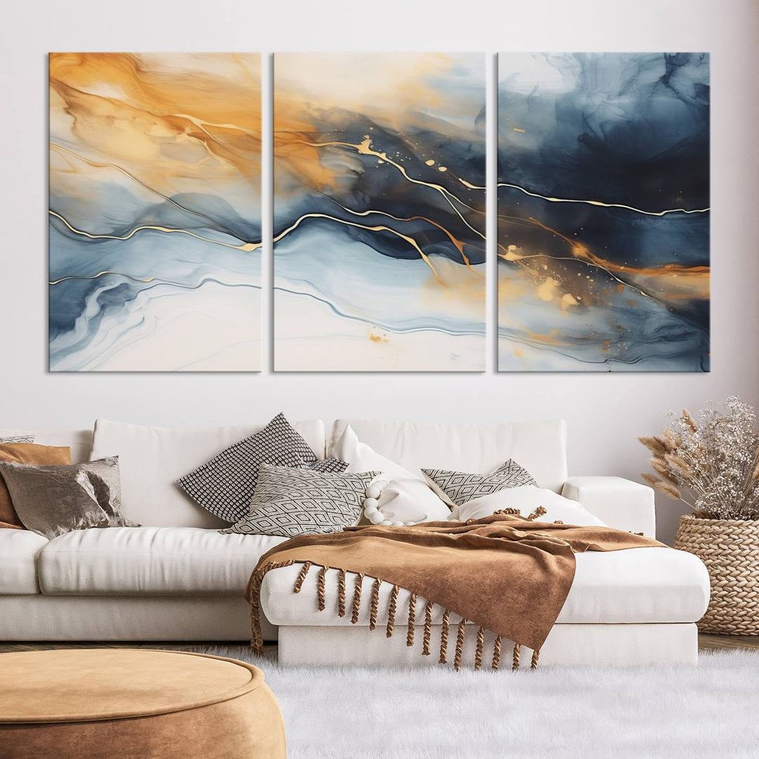 Smoke Blue Wall Art Canvas Print Abstract Artwork Printing