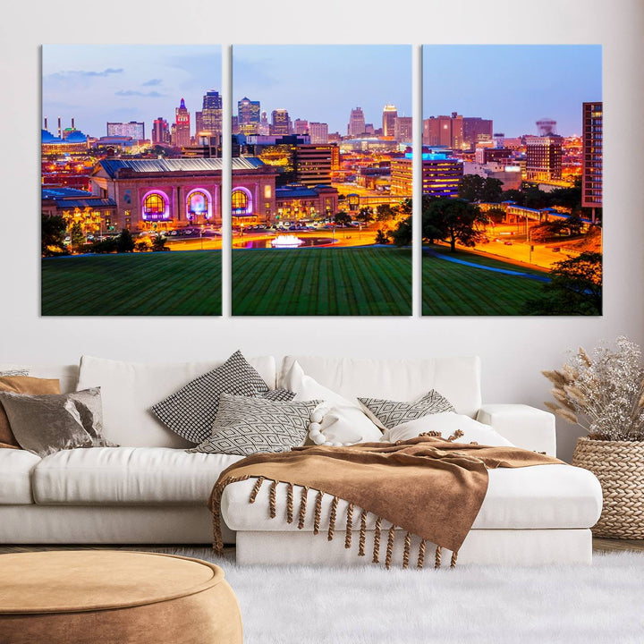 Kansas City Night Canvas Print - Arte de pared grande para decoración del hogar y la oficina