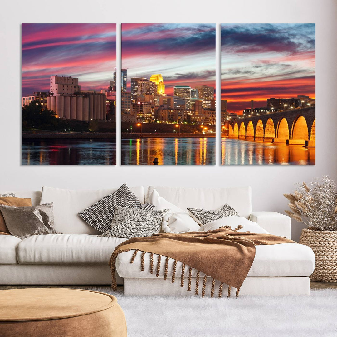 The "Minneapolis Wall Art Canvas Print, Minnesota City Wall Art Print, Minnesota Cityscapes Wall Art" features a city skyline at sunset in museum-quality canvas prints. Transform your living space into a gallery with this stunning piece and enjoy free shipping.