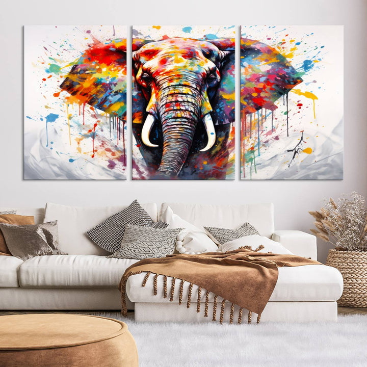 Impresión en lienzo de arte abstracto de pared de elefante de acuarela para decoración moderna del hogar, oficina, sala de estar y comedor