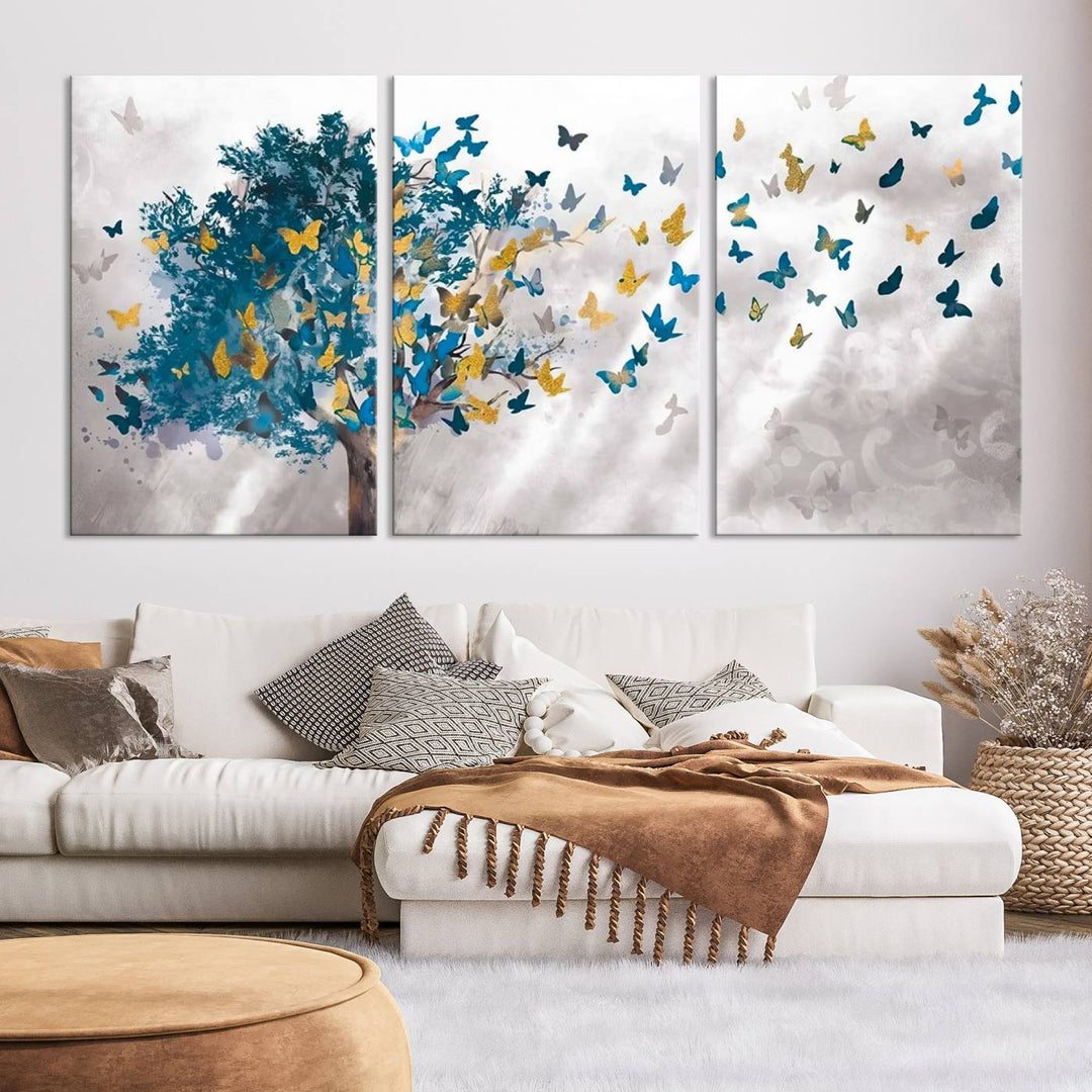 Tree Butterfly Abstract Tree and Butterfly Wall Art Canvas Print