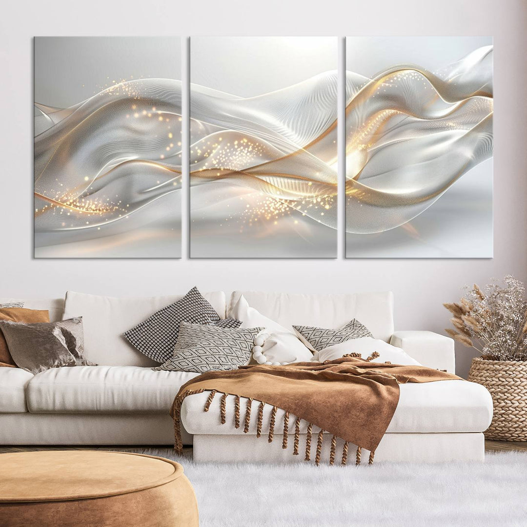 Abstract art Grey and Gold Lines Wall Art