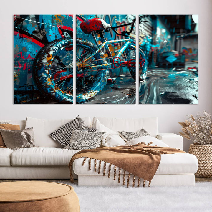 Bicycle Wall Art Canvas Print, Graffiti Wall Art Canvas Print