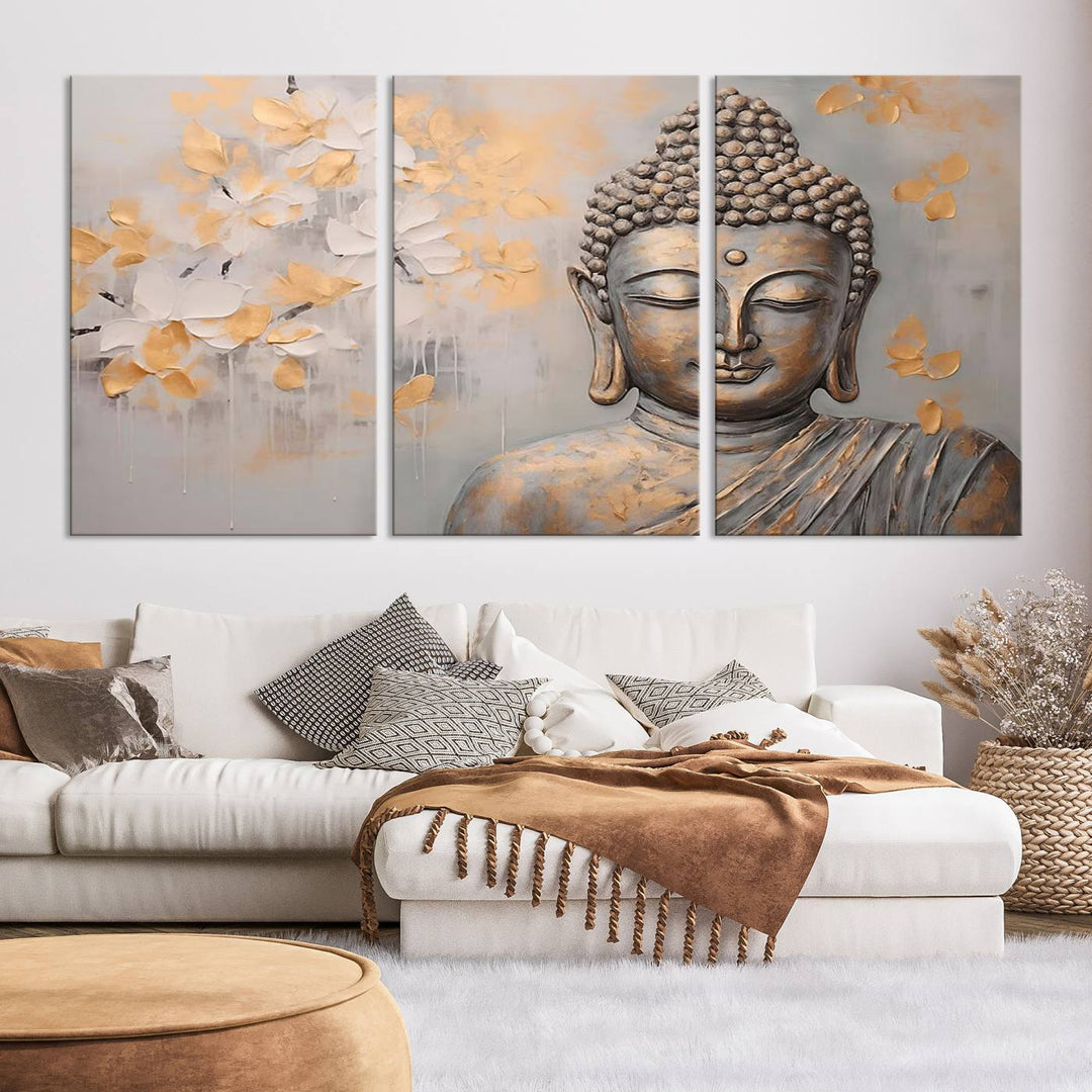 Abstract Buddha Statue Wall Art Canvas Print - Modern Meditation Decor for Living Room, Office, Yoga Studio