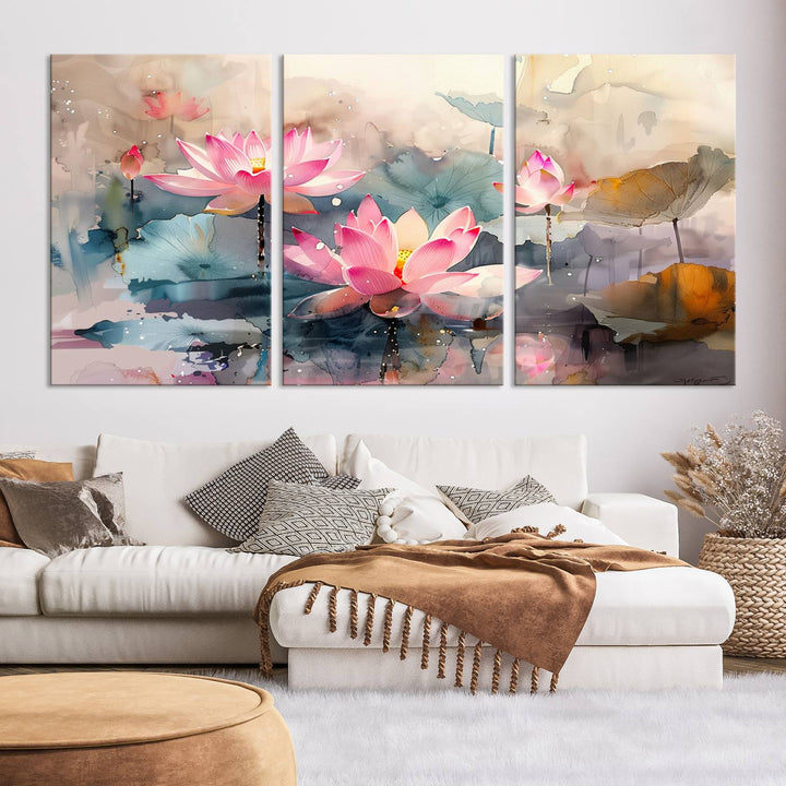 Abstract Watercolor Lotus Flower Wall Art Canvas Print