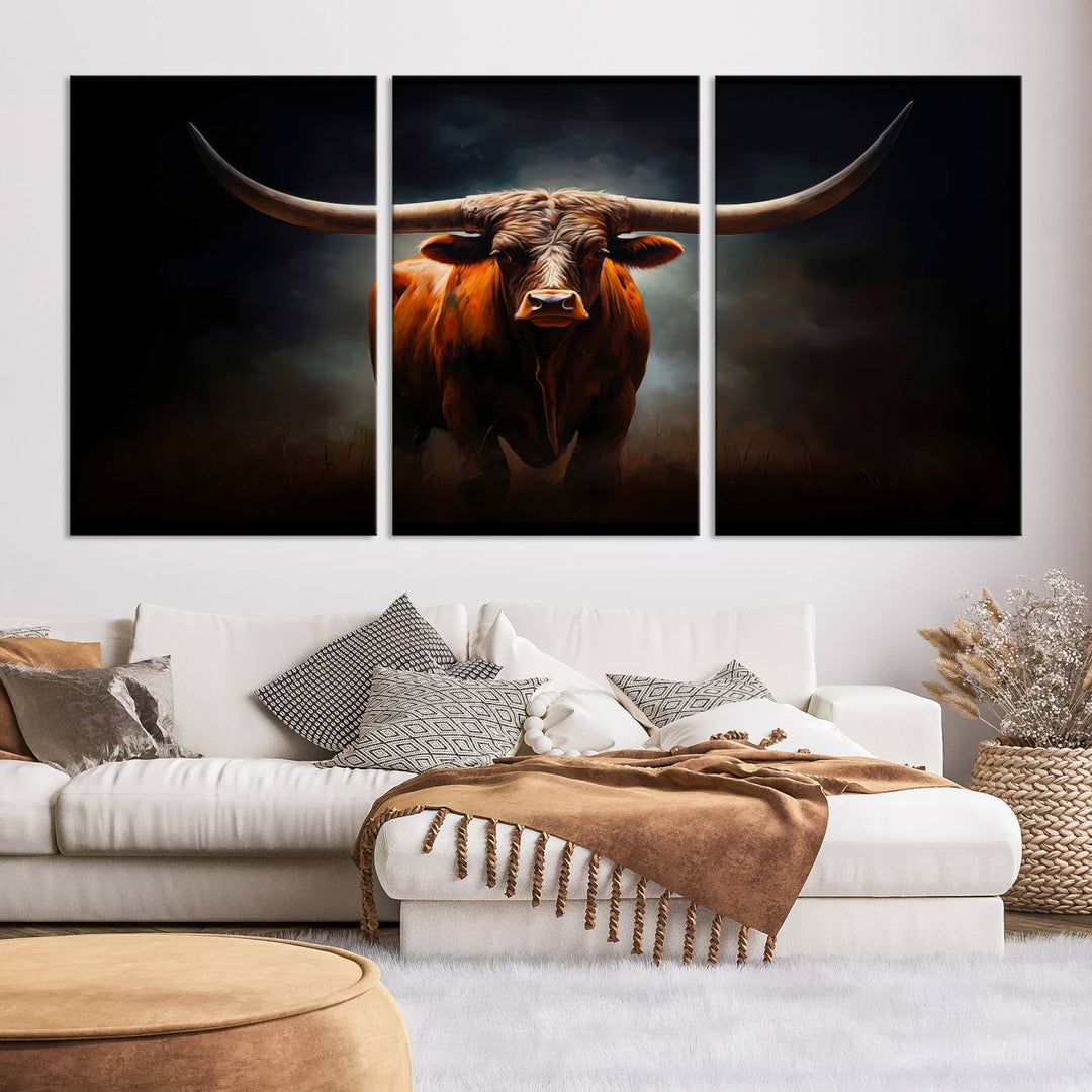 Longhorn Bull Wall Art Canvas Set – Bold Western Elegance for Rustic Home Décor