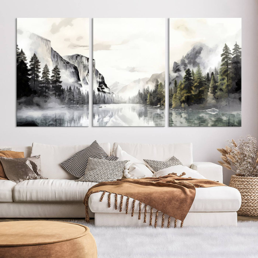 Yosemite National Park Watercolor Wall Art Canvas Print