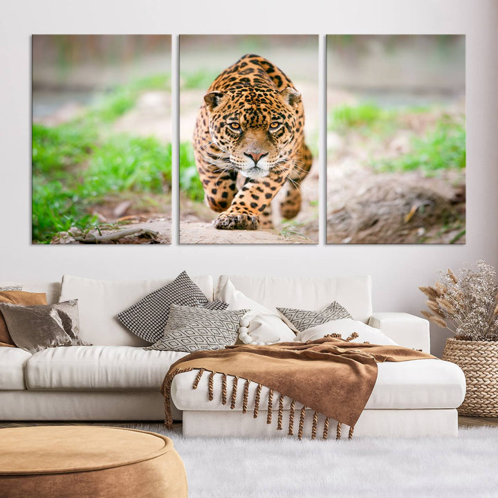 Leopard on the Prowl - Stunning Large Framed Canvas Wall Art for Living Room, Bedroom, or Office Décor, Vibrant Wildlife Print, Ready to Hang