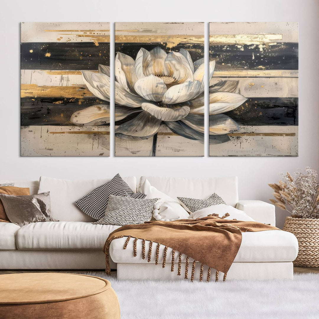 Abstract Lotus Flower Wall Art Canvas Print, Meditation Yoga Room Wall Art