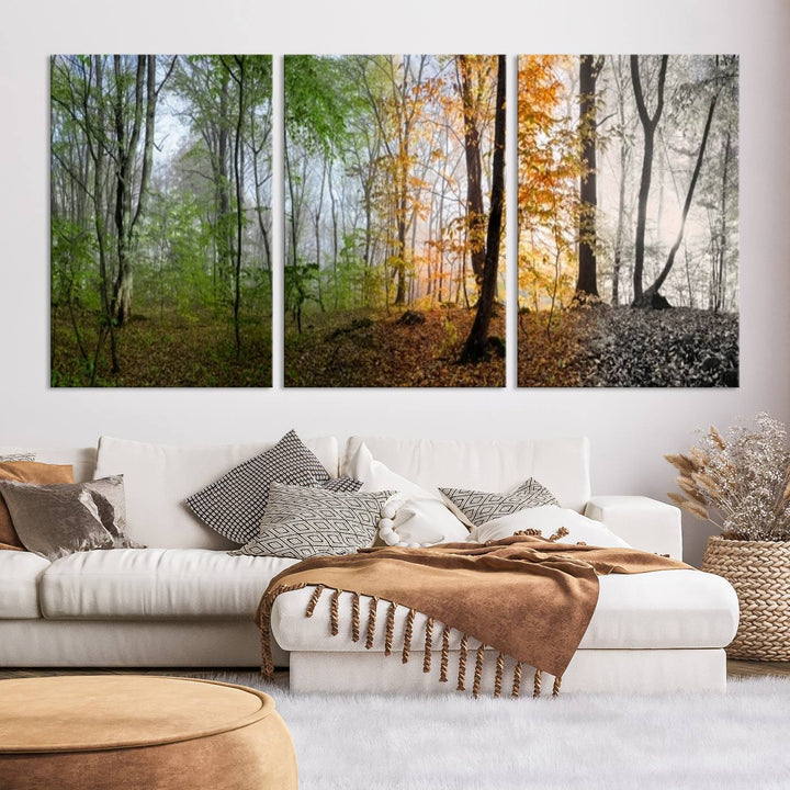 Decoración moderna para el hogar, arte de pared, lienzo, arte de pared de bosque de cuatro estaciones