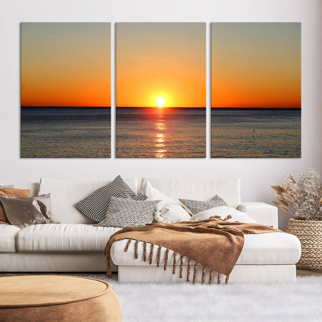 Golden Horizon Sunset Over Ocean Wall Art Canvas Print – Tropical Beach Canvas Wall Art – Giclee Print for Coastal Theme Decor Print