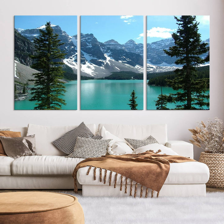 Canadian Rockies Moraine Lake Landscape Canvas Print, Turquoise Lake & Mountain View Wall Art, Ready to Hang Multi-Panel Giclee Canvas for Home Decor