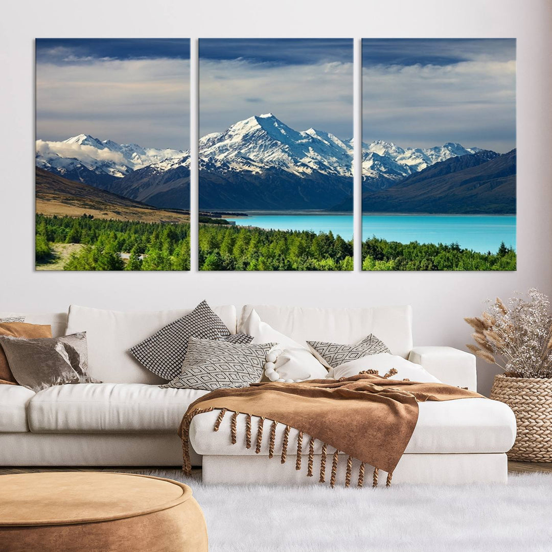 Impression d’art Mount Cook Nouvelle-Zélande Art mural Impression sur toile Lac et montagnes