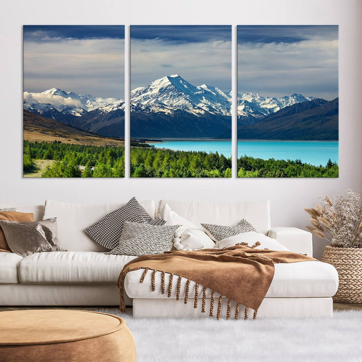 Mount Cook Breathtaking New Zealand Alpine Landscape Canvas Print, Snow-Capped Mountain and Lake Scene, Multi-Panel Wall Art, Ready to Hang Home Decor