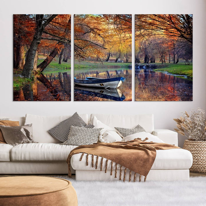 Wall Art Canvas Print Wonderful River in Forest Landscape in Autumn Wall Art Panels