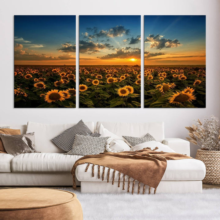 Sunflower Field Sunset Wall Art Canvas Print Wall Artwork