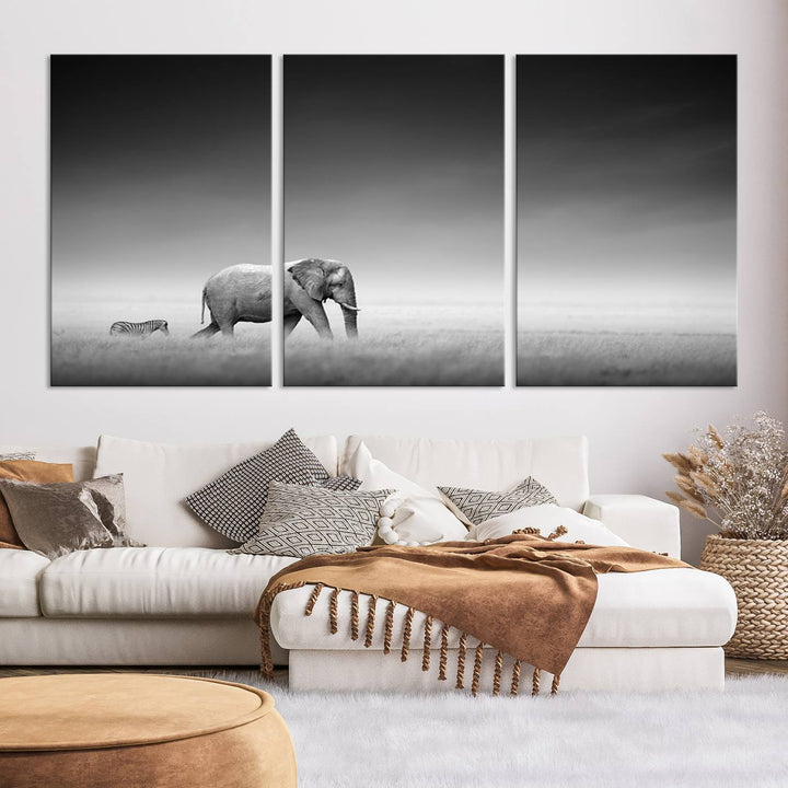 Elephant and Zebra Savannah Canvas Print