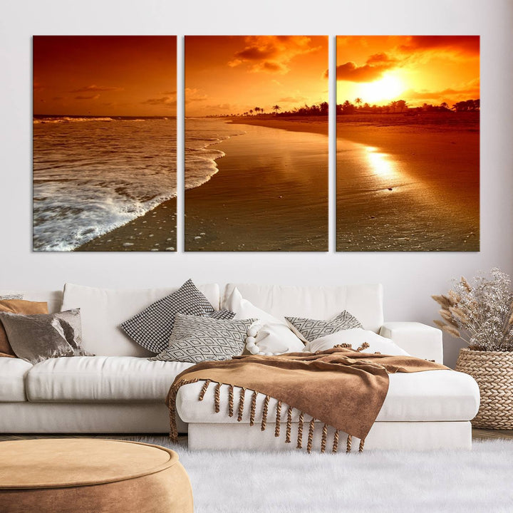 Arte de pared extra grande, hermoso paisaje de playa al atardecer en una isla tropical, impresión en lienzo