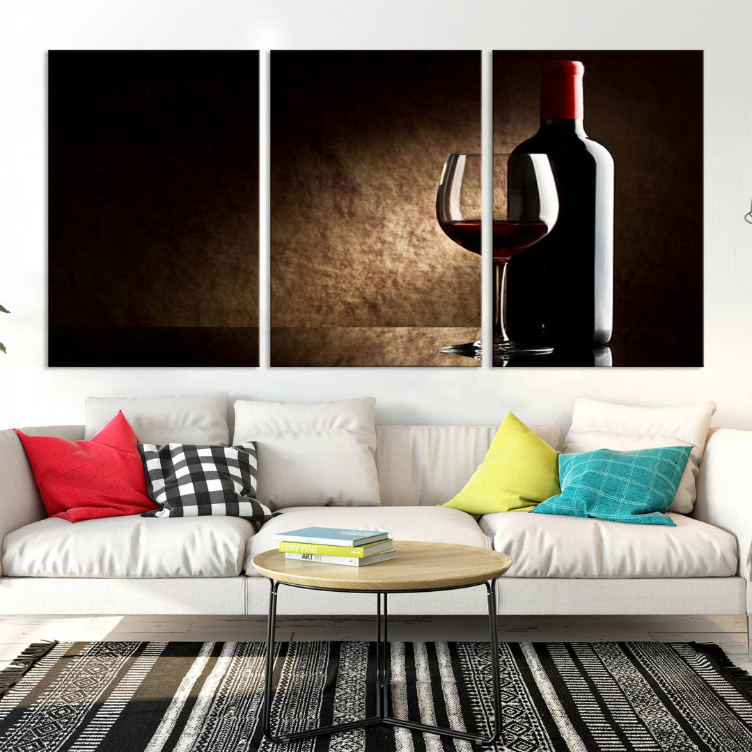 Wall Art Red Vine in Glass with Bottle Canvas Print Kitchen Cafe Restaurant