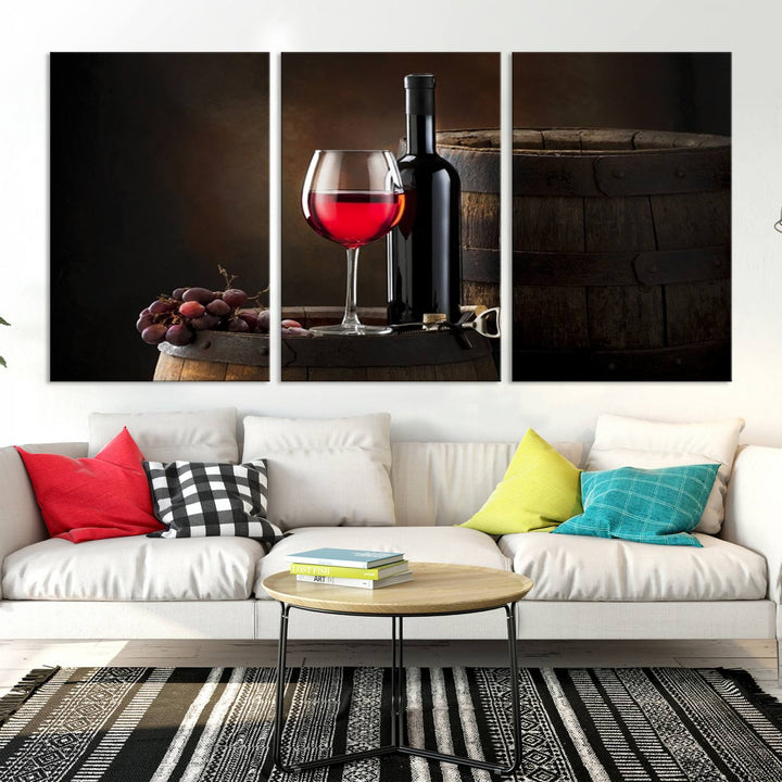 Wall Art Red Wine Bottle and Tun Canvas Print 