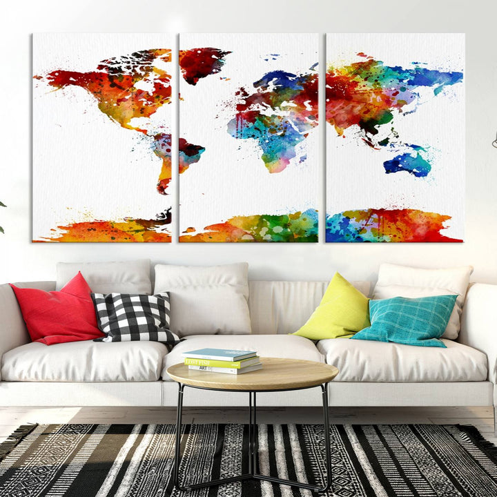 Carte du monde aquarelle Impression sur toile