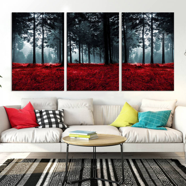 Bosque seductor con hojas rojas Impresión en lienzo Arte de pared grande Arte de lienzo de bosque Arte de paisaje de otoño Impresión de arte enmarcada