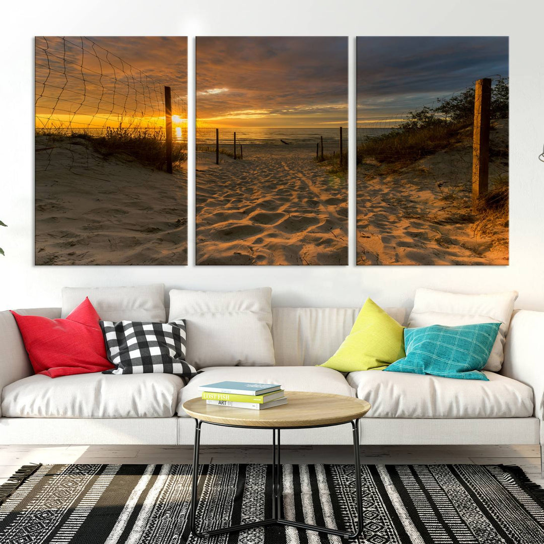 Fascinante lienzo de playa camino a la puesta de sol, arte de pared grande, playa, océano, puesta de sol, impresión en lienzo, playa tropical, puesta de sol, fotografía, lienzo para sala de estar, dormitorio, comedor, enmarcado listo para colgar