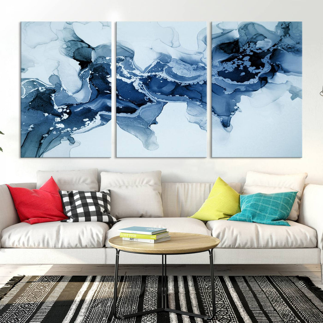 Ice Blue Marble Fluid Effect Wall Art Abstract Canvas Wall Art Print