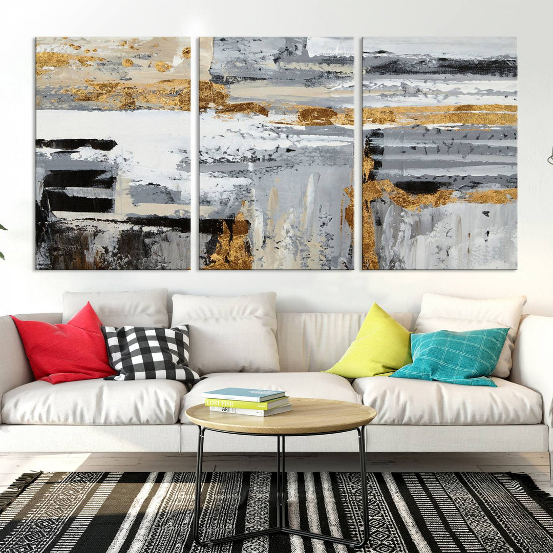 Abstract Painting Canvas Wall Art Print Paint Drip Art Brush Strokes Gray Artwork