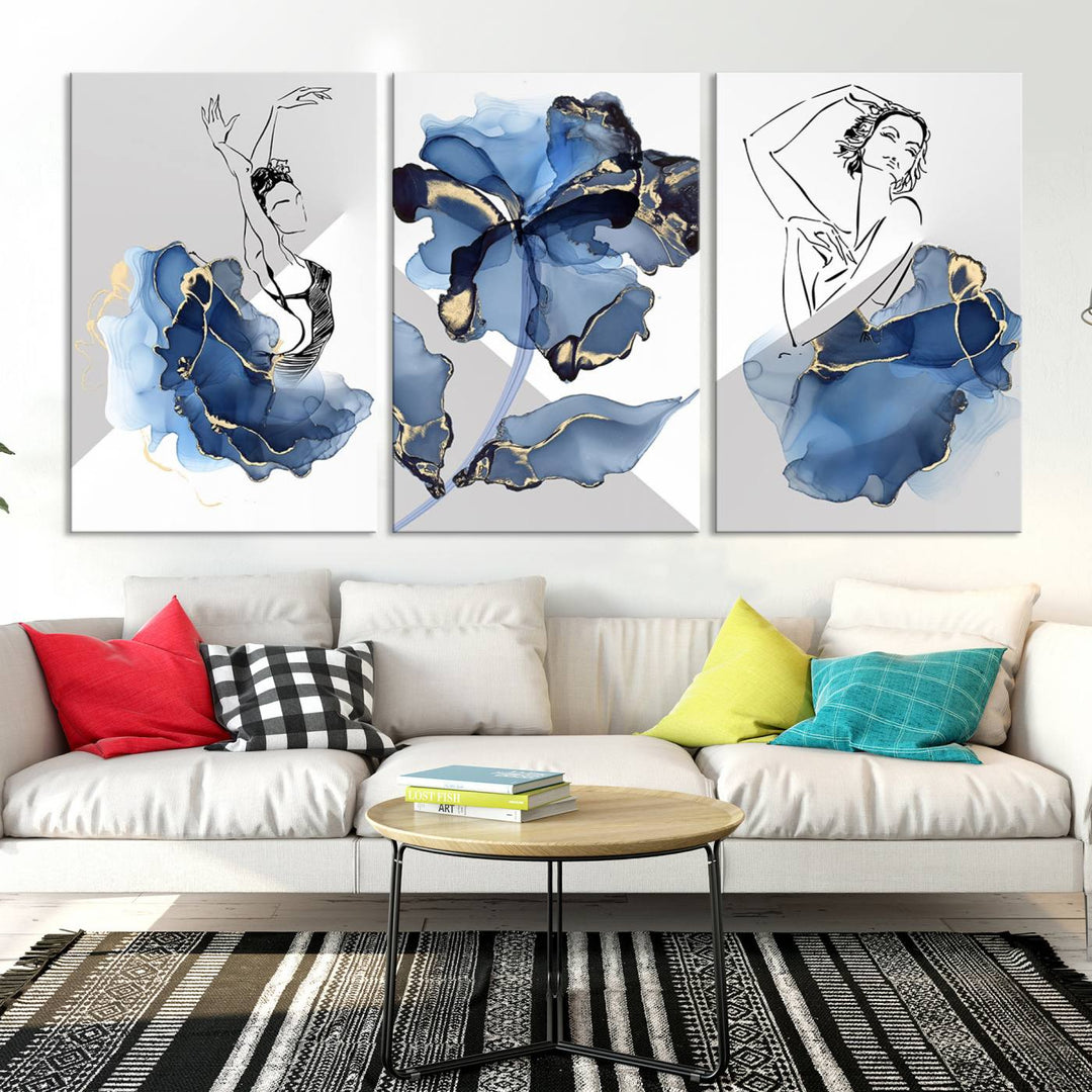 Watercolor Abstract Painting Artwork Walls Canvas Wall Art Print Blue Dancer