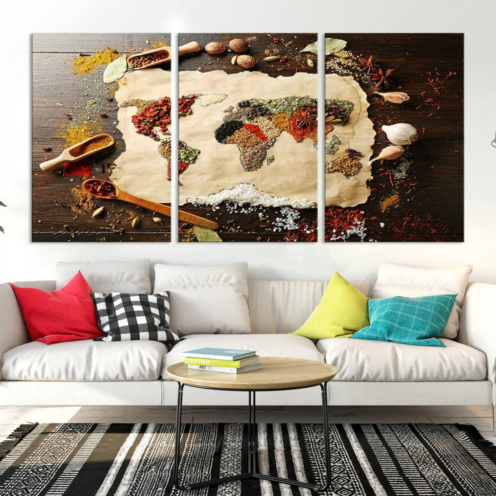 Spice World Map Artwork Canvas Wall Art Print World Map of Spices