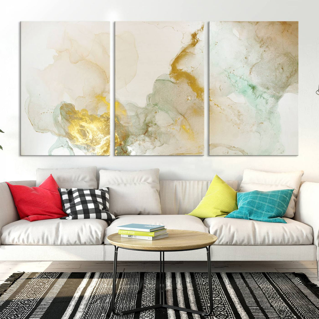 Yellow Marble Fluid Effect Wall Art Abstract Canvas Wall Art Print