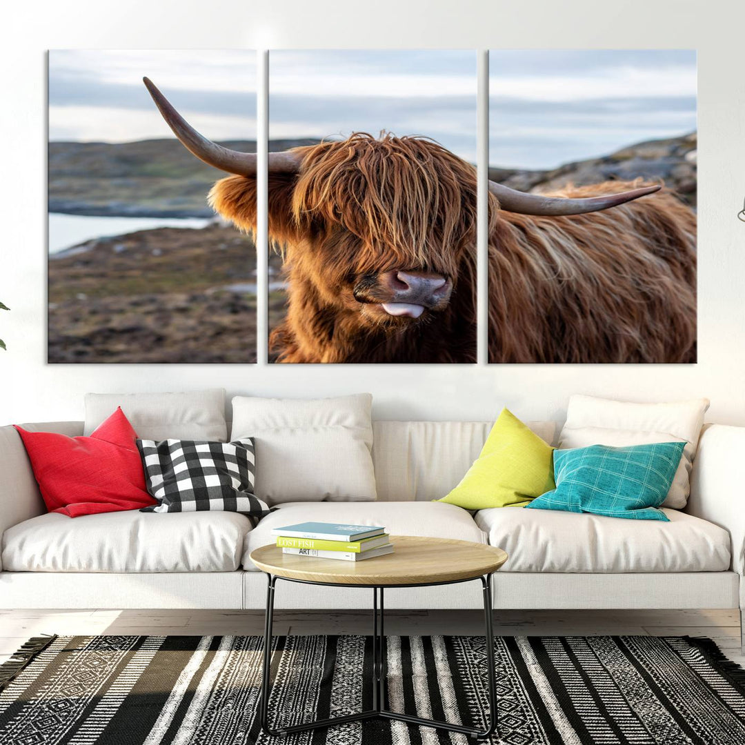 Cuddly Highland Cow Canvas Photo Wall Art Print Highlands Art Cute Animal Wall Art