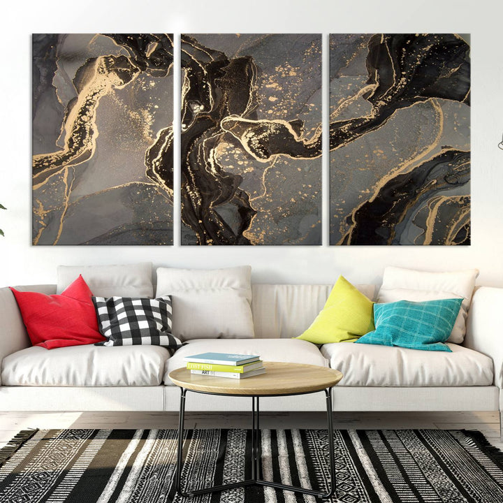 Gray Marble Fluid Effect Wall Art Abstract Canvas Wall Art Print