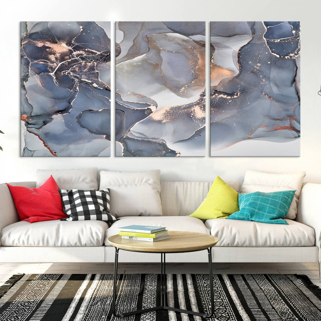 Contemporary Art Gray Gold Abstract Canvas Art Print