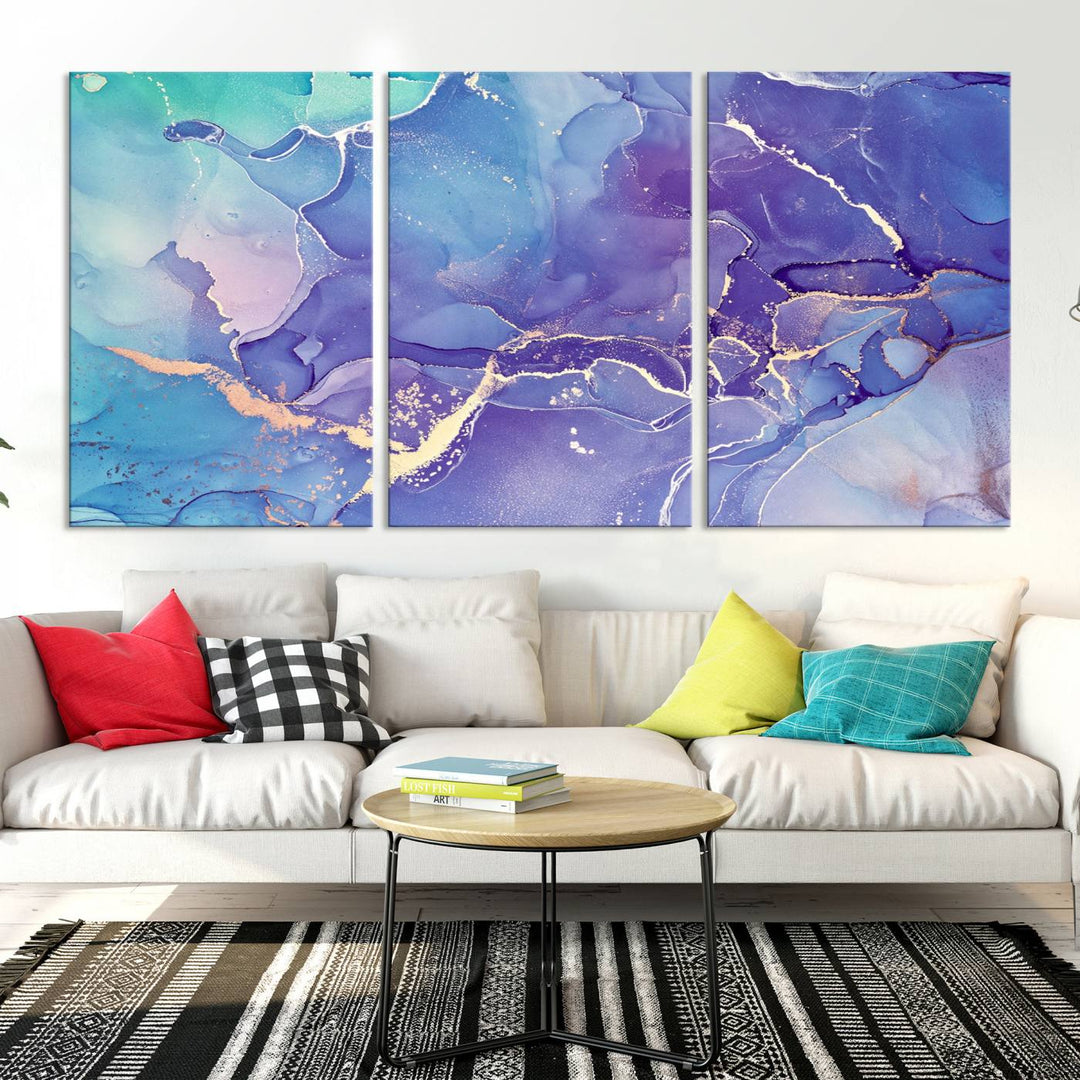 Blue and Purple Marble Fluid Effect Wall Art Abstract Canvas Wall Art Print