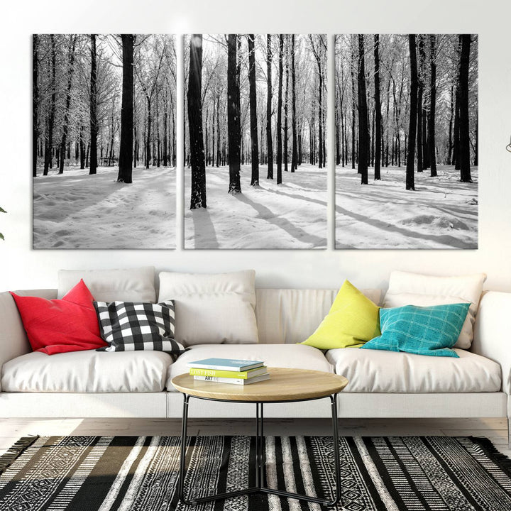 Arte de pared grande, bosque de invierno, álamos, impresión en lienzo