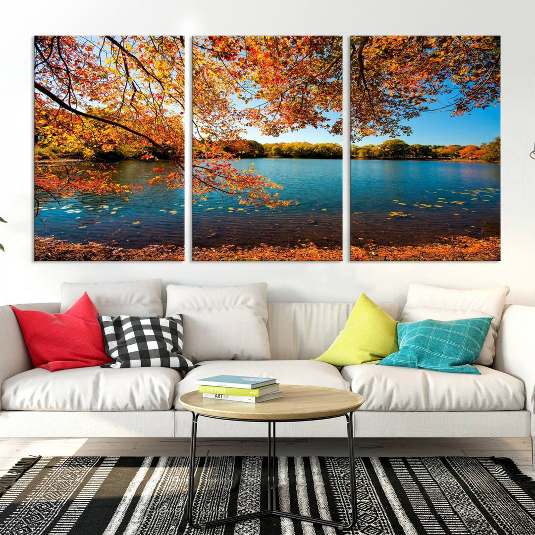 Arbre d'automne, lac d'automne, Art mural, impression sur toile