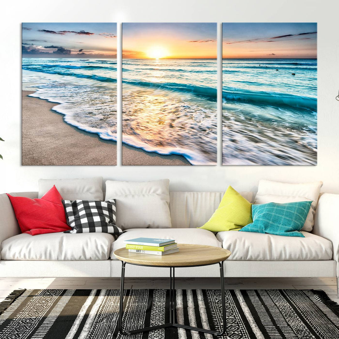 Ocean Beach Canvas Wall Art Beach Canvas, Coastal Sunset Tropical Island Beach Sunset Artwork Print for Living Room Home Office Decor, Beach Wall Art, Sea Wall Art