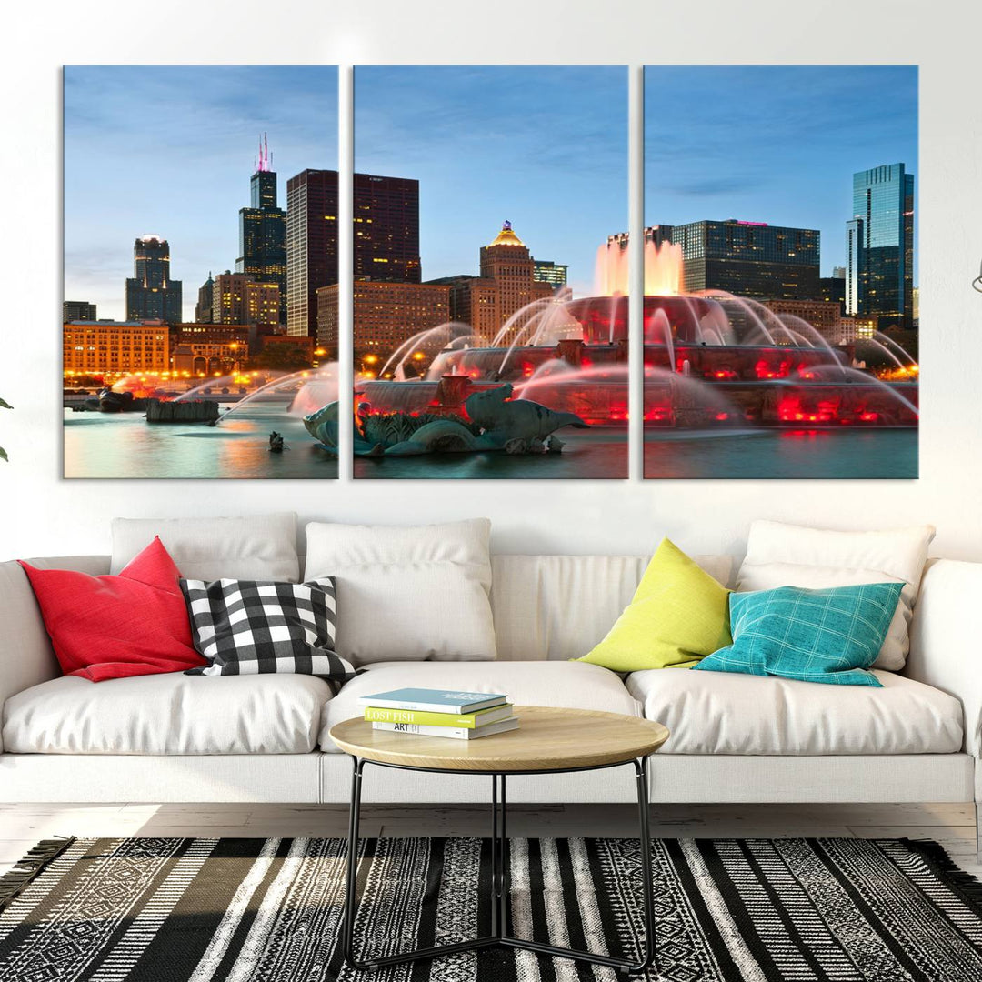 Chicago City Lights Night Skyline Cityscape View Wall Art Impression sur toile