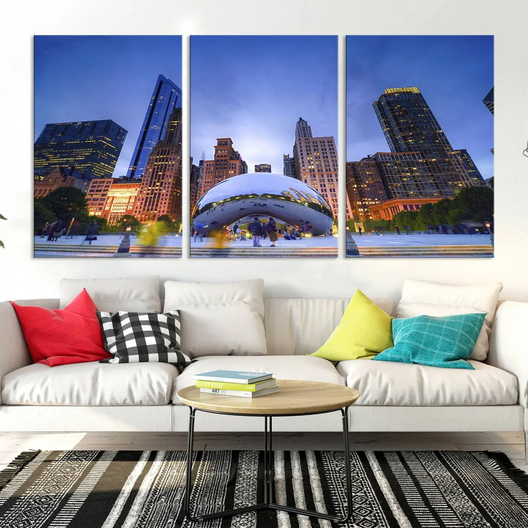 Chicago Night Skyline Wall Art City Cityscape Canvas Picture Print 