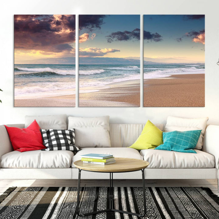 Cloudy Weather Beach Sunset Sunrise Wall Art Canvas Print