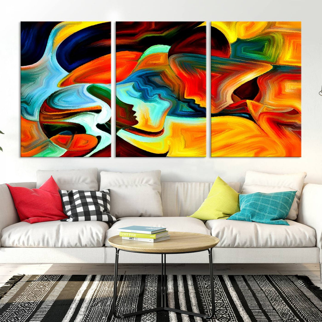 The "Human Love Figures Abstract Wall Art Canvas Print" adds a stylish touch to the dining area, featuring vibrant three-panel artwork on museum-quality canvases with UV-protective coating.