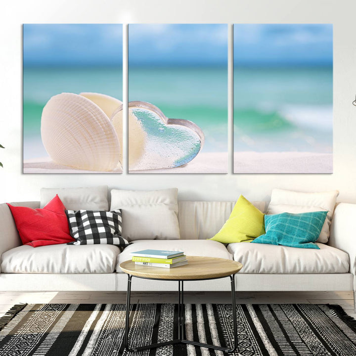 Impression sur toile d'art mural de coquillage d'amour de plage