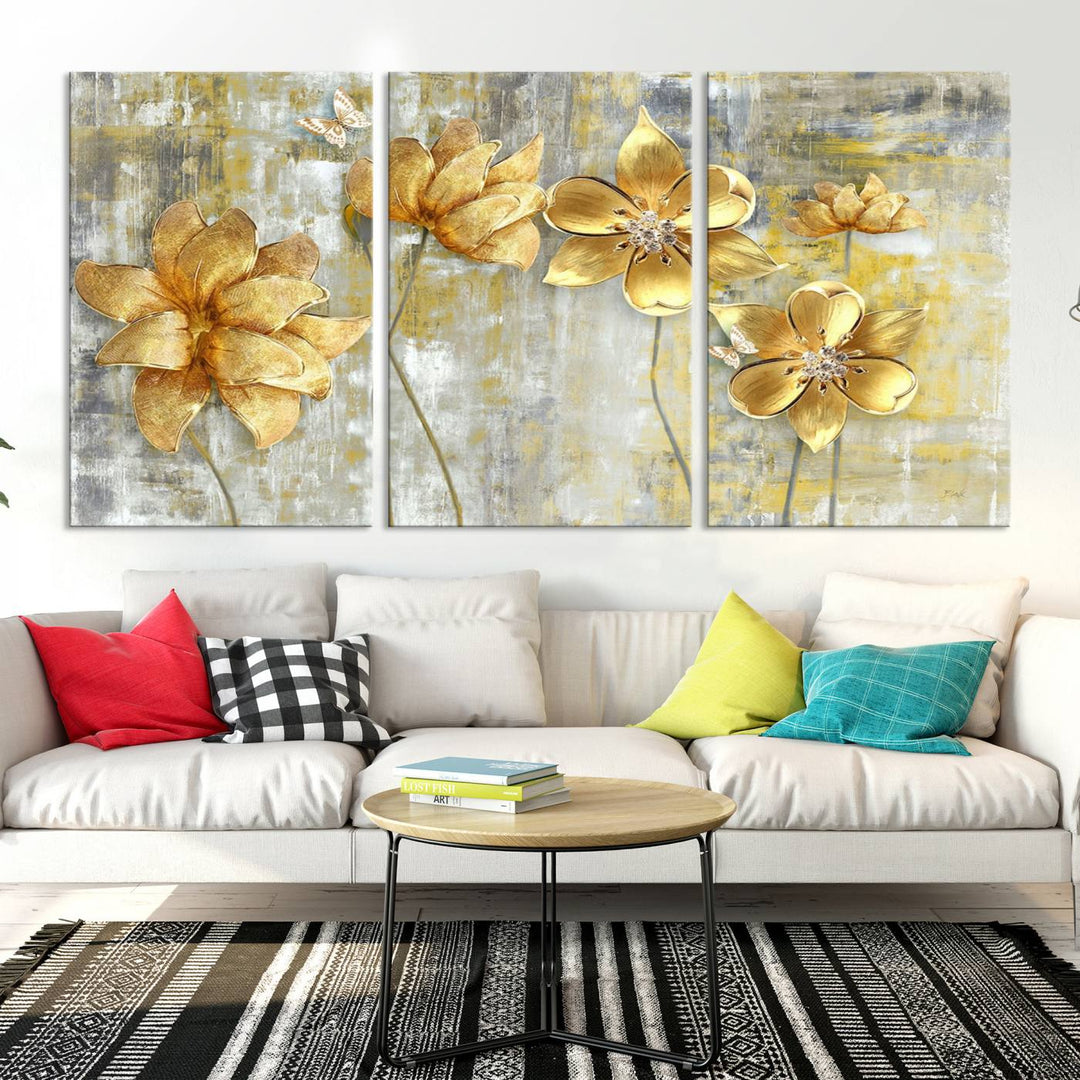 Golden Flowers Wall Art Canvas Print