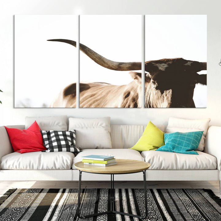 Texas Cow Longhorn Wall Art Canvas