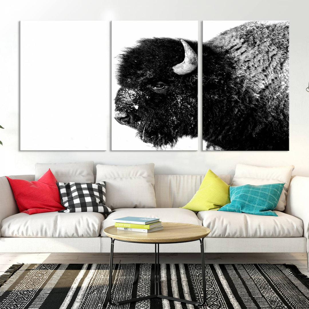 American Bison Wall Art - Buffalo Wall Art Black and White Canvas Print - Framed, Ready to Hang, Modern Nature-Inspired Artwork for Home and Office Decor