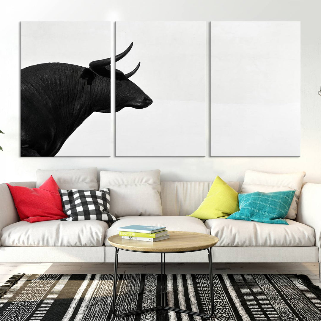 The Spanish Bull Wall Art Canvas Print is crafted on museum-quality canvases and is coated with UV-protective layers for lasting brilliance. It comes ready to hang, effortlessly enhancing your living space.