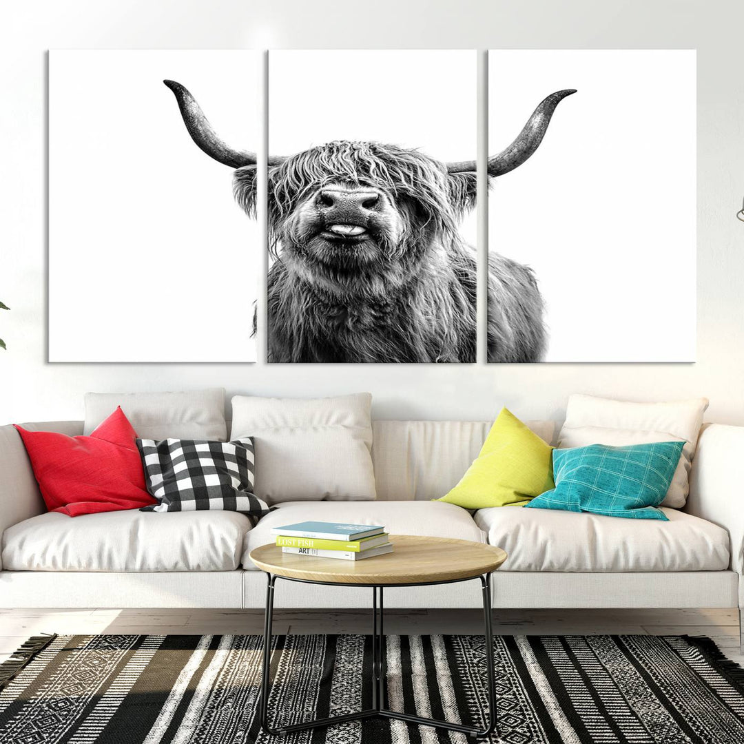 Fanny Scottish Highland Cow Cattle Art Print Farmhouse Wall Art Canvas Print